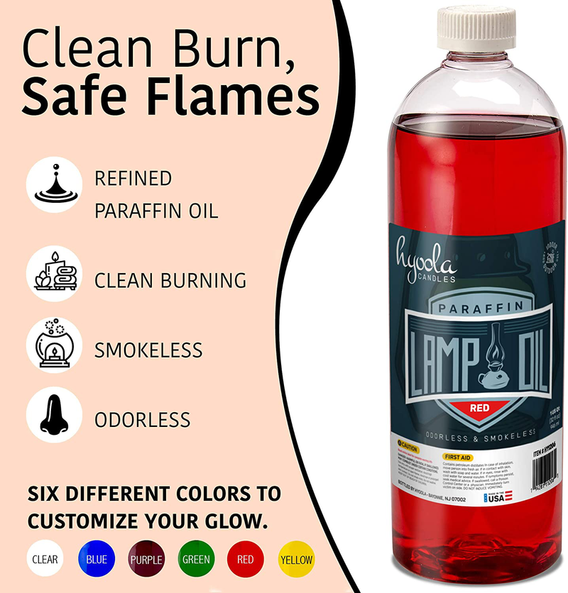 Liquid Paraffin Lamp Oil - Red Smokeless, Odorless, Ultra Clean Burning Fuel for Indoor and Outdoor Use - Highest Purity Available - 32oz - by Hyoola Candles Home & Garden > Lighting Accessories > Oil Lamp Fuel Hyoola   