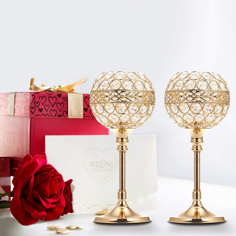 ManChDa Wedding Gift Gold Crystal Bowl Candle Holder Set of 2 for Dining Room Flange Decorative Centerpieces Modern House Decor Gifts for Anniversary Celebration Home & Garden > Decor > Home Fragrance Accessories > Candle Holders ManChDa   
