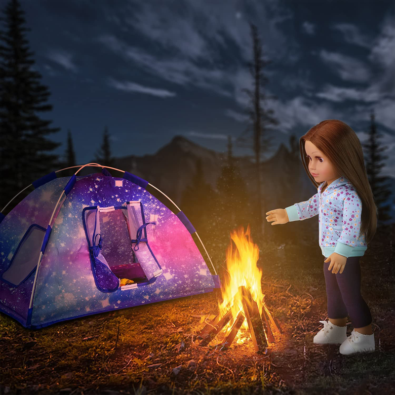 Ecore Fun 5 Items American 18 Inch Dolls Camping Tent Set and Accessories Including 18 Inch Girl Doll Tent, Doll Sleeping Bag, Doll Backpack, Toy Camera and Dog Sporting Goods > Outdoor Recreation > Camping & Hiking > Tent Accessories Ecore Fun   