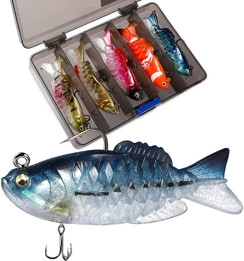 PLUSINNO Fishing Lures, Trout Pike Walleye Bass Fishing Jig Heads, Pre-Rigged Soft Swimbaits with Ultra-Sharp Hooks, Bass Lures with Paddle Tail, Fishing Bait for Saltwater & Freshwater…