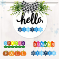 Interchangeable Seasonal Wooden Hello Door Sign Greenery Wreaths for Front Door Decor Rustic Home Welcome Farmhouse 12 Inches Porch Decoration Winter Spring Birthday Housewarming Gifts(White) Home & Garden > Decor > Seasonal & Holiday Decorations Distaratie White  