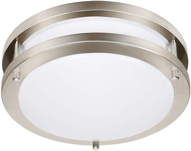Drosbey 24W Dimmable LED Ceiling Light Fixture, Kitchen Light Fixtures, 10 Inch Flush Mount Ceiling Lights for Bedroom, Bathroom, 5000K Daylight White, Super Bright 2400LM, Brushed Nickel