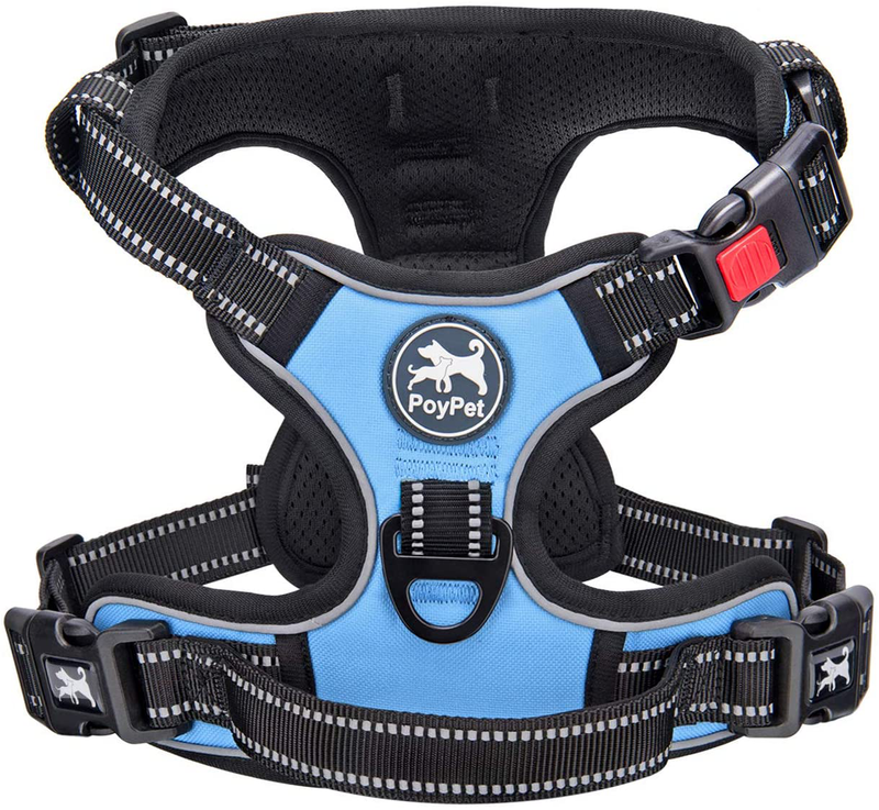 PoyPet No Pull Dog Harness, No Choke Front Lead Dog Reflective Harness, Adjustable Soft Padded Pet Vest with Easy Control Handle for Small to Large Dogs Animals & Pet Supplies > Pet Supplies > Dog Supplies PoyPet Light Blue XS 