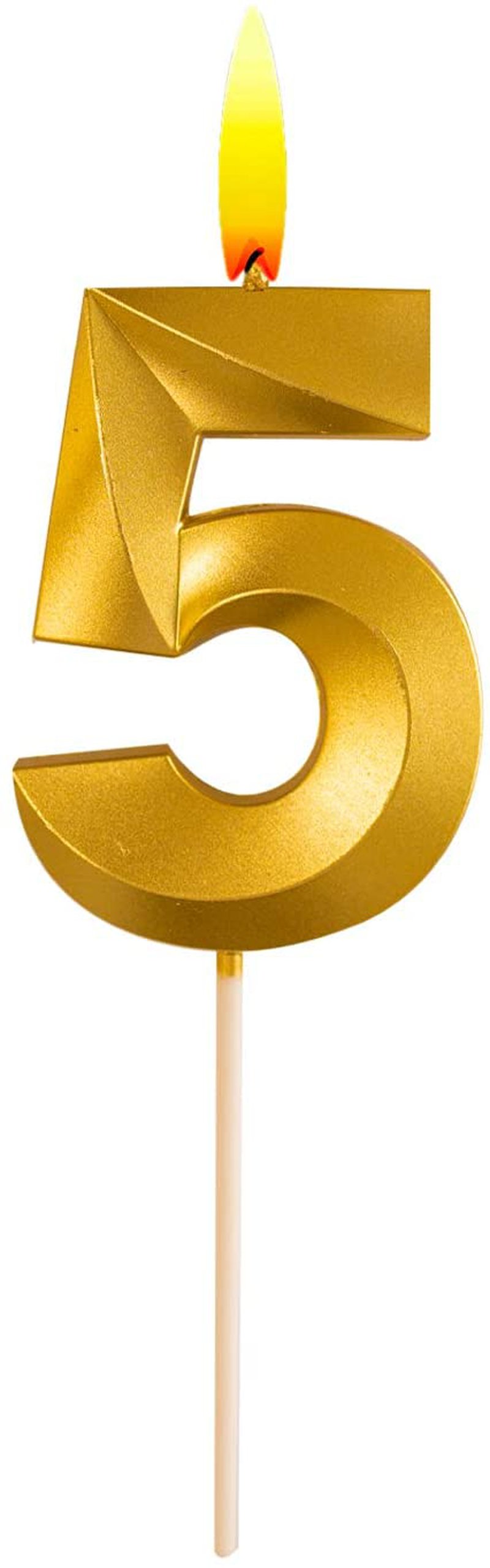 Gold Glitter Happy Birthday Cake Candles Number Candles Number 4 Birthday Candle 3D Design Cake Topper Decoration for Party Kids Adults Home & Garden > Decor > Home Fragrances > Candles Belleone Gold Number 5  