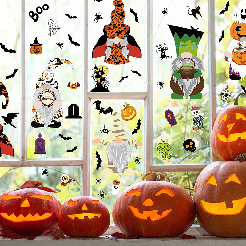 OEAGO 80 PCS Halloween Window Clings,Halloween Decorations Indoor Window Stickers Gnome Elf Decals Decor for Home Bar Party Supplies,Pumpkin bat Door Stickers Accessories for Kids