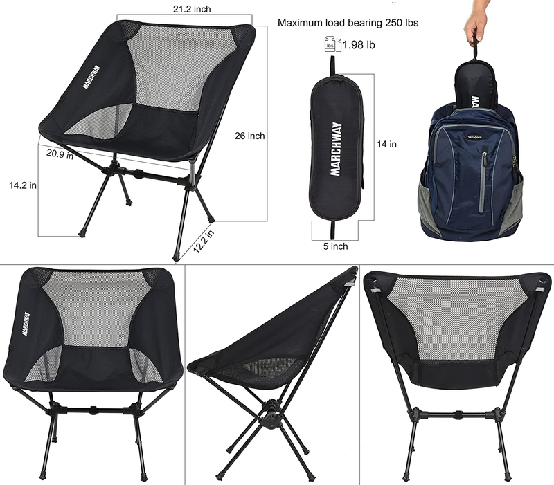 MARCHWAY Ultralight Folding Camping Chair, Portable Compact for Outdoor Camp, Travel, Beach, Picnic, Festival, Hiking, Lightweight Backpacking Sporting Goods > Outdoor Recreation > Camping & Hiking > Camp Furniture MARCHWAY   