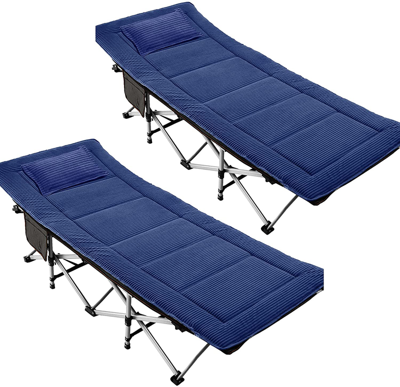 Folding Camping Cots for Adults Heavy Duty Cot with Carry Bag, Portable Durable Sleeping Bed for Camp Office Home Use Outdoor Cot Bed for Traveling (2Pack -Blue with Mattress) Sporting Goods > Outdoor Recreation > Camping & Hiking > Camp Furniture JOZTA 2pack - Cool Gray With Blue Mattress  