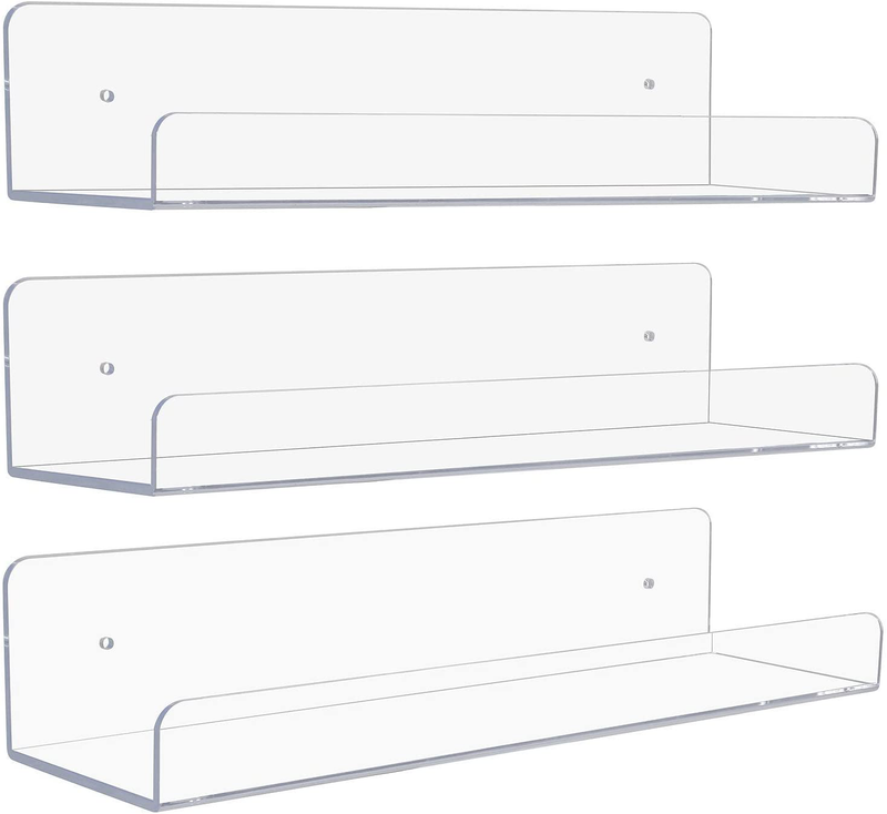 Sorbus Acrylic Wall Ledge Floating Shelf Rack Organizer, Invisible Display Style, for Books, Figurine, Picture Frame Storage, Wall Mounted Shelves for Home, Bathroom, Nail Salon, Spa Furniture > Shelving > Wall Shelves & Ledges Sorbus Pack of 3  