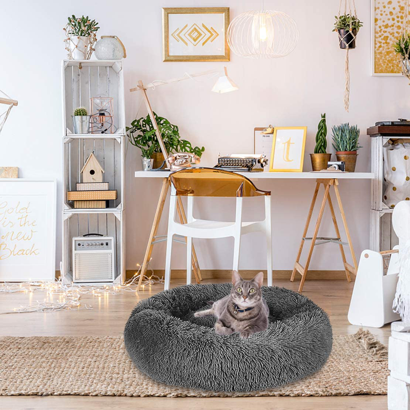 Mojonnie Donut Cat Bed, round Faux Fur Cat Bed Soft Plush Pet Cushion Bed Self-Warming Sleeping Bed for Cats Winter Pets Puppy Indoor Pet round Nest Animals & Pet Supplies > Pet Supplies > Cat Supplies > Cat Beds Mojonnie   
