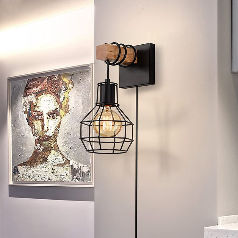 Plug in Wall Sconce Dimmable, LIGHTESS Wall Light with Dimmer On/Off Switch, Industrial Metal Black Wall Lamp for Living Room LG9872949