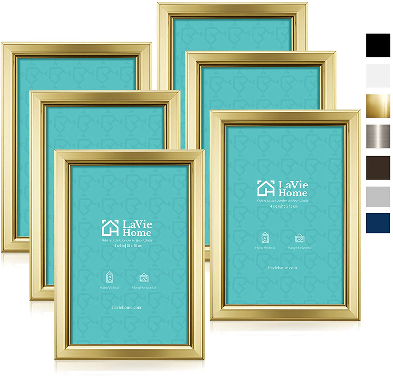 LaVie Home 4x6 Picture Frames (6 Pack, Black) Simple Designed Photo Frame with High Definition Glass for Wall Mount & Table Top Display, Set of 6 Classic Collection Home & Garden > Decor > Picture Frames LaVie Home Gold 4x6 
