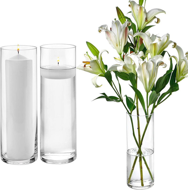 Set of 3 Glass Cylinder Vases 12 Inch Tall - Multi-use: Pillar Candle, Floating Candles Holders or Flower Vase – Perfect as a Wedding Centerpieces Home & Garden > Decor > Vases PARNOO Default Title  