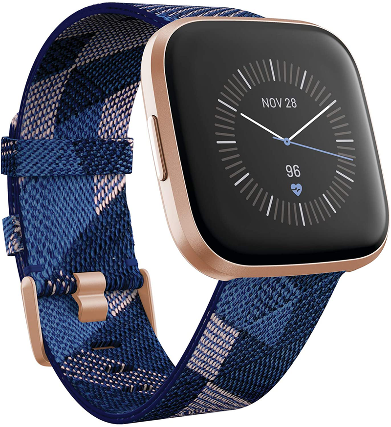 Fitbit Versa 2 Health and Fitness Smartwatch with Heart Rate, Music, Alexa Built-In, Sleep and Swim Tracking, Petal/Copper Rose, One Size (S and L Bands Included) Apparel & Accessories > Jewelry > Watches Fitbit Navy & Pink Woven/Copper Rose Special Edition 