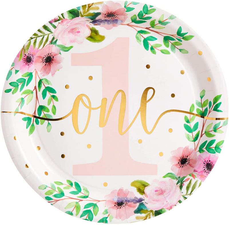 145 Piece Baby Girls 1St Birthday Party Decorations, Floral Little Miss Onederful Dinnerware with Tablecloth (Serves 24) Home & Garden > Decor > Seasonal & Holiday Decorations Juvale   