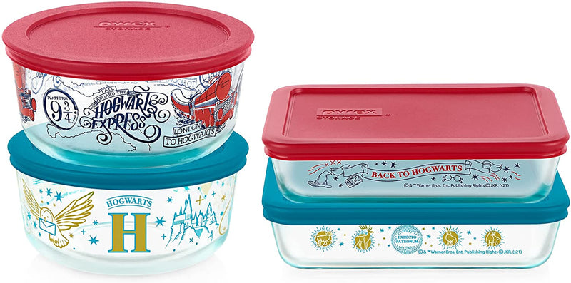 Pyrex 8-Pc Glass Food Storage Container Set, 4-Cup & 3-Cup Decorated round and Rectangle Meal Prep Containers, Non-Toxic, Bpa-Free Lids, Colorful, Disney'S Star Wars Home & Garden > Household Supplies > Storage & Organization Pyrex Harry Potter  