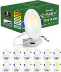 Zouzai 12 Pack 6 Inch 5CCT Ultra-Thin LED Recessed Ceiling Light with Junction Box, 2700K-5000K Selectable, Dimmable Led Downlight，13W Eqv 120W, Led Can Lights- ETL Home & Garden > Lighting > Flood & Spot Lights zouzai 12 Pack 5CCT 6 Inch 