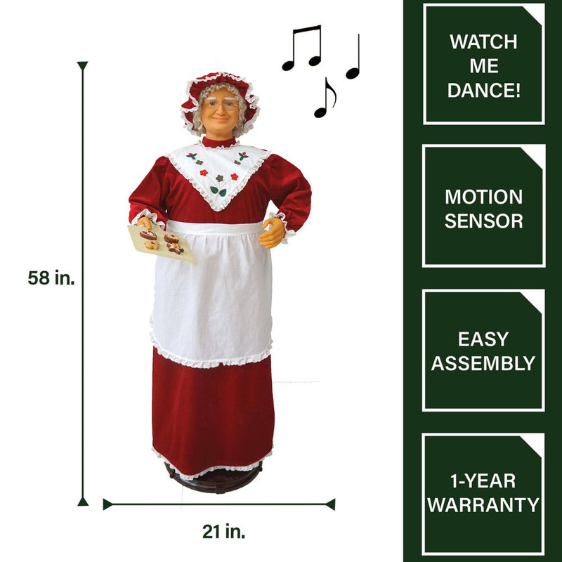 Fraser Hill Farm 58-In. Dancing Mrs. Claus with Baking Apron and Cookies | Indoor Animated Home Holiday Decor | Dancing Christmas Decorations | FMC058-2RD10  Fraser Hill Farm   