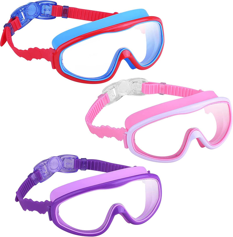 Swim Goggles for Kids 6-14, Kids Wide View Swimming Goggles with Nose Cover, anti Fog / UV No Leaking Waterproof Kids Goggles