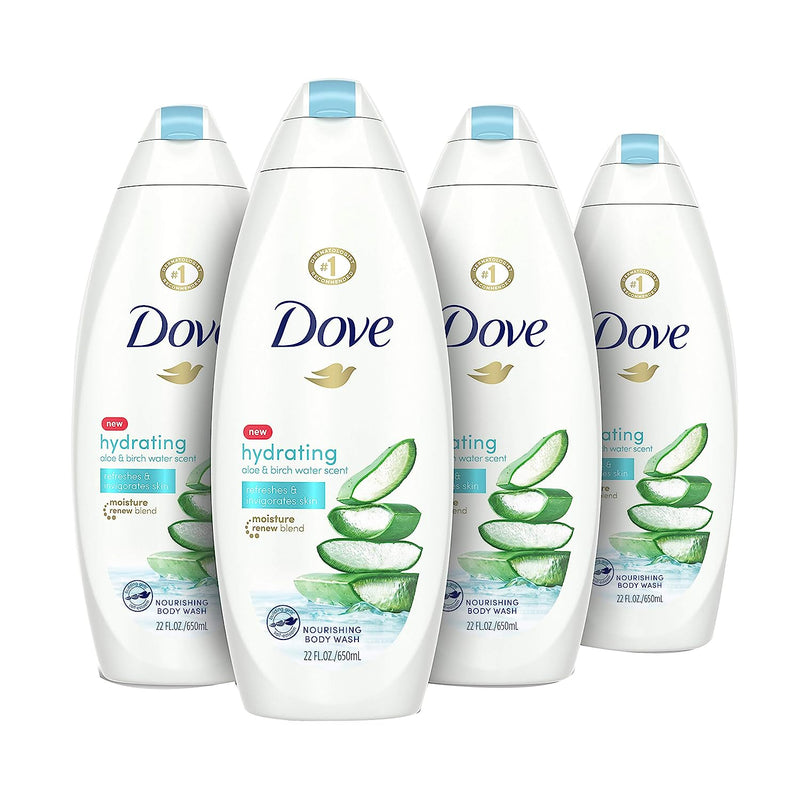Dove Body Wash 100% Gentle Cleansers, Sulfate Free Hydrating Aloe and Birch Bodywash Gives You Softer, Smoother Skin after Just One Shower, 22 Fl Oz (Pack of 4)