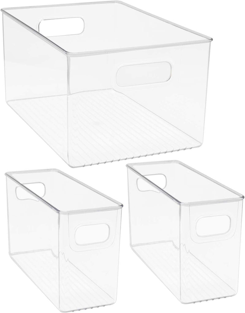Sorbus Plastic Storage Bins Clear Pantry Organizer Box Bin Containers for Organizing Kitchen Fridge, Food, Snack Pantry Cabinet, Fruit, Vegetables, Bathroom Supplies, 3-Piece Set