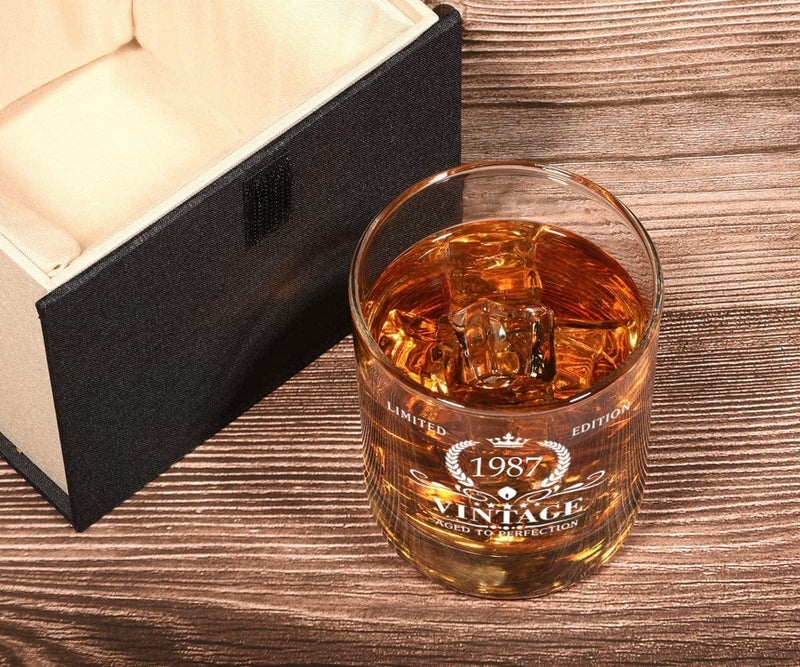 1987 35Th Birthday Gifts for Men, Vintage Whiskey Glass 35 Birthday Gifts for Dad, Son, Husband, Brother, Funny 35Th Birthday Gift Present Ideas for Him, 35 Year Old Bday Party Decoration Home & Garden > Kitchen & Dining > Barware Triwol   
