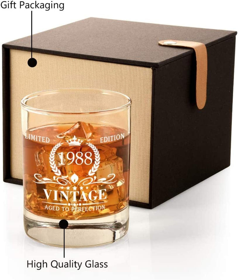 1988 34Th Birthday Gifts for Men, Vintage Whiskey Glass 34 Birthday Gifts for Dad, Son, Husband, Brother, Funny 34Th Birthday Gift Present Ideas for Him, 34 Year Old Bday Party Decoration