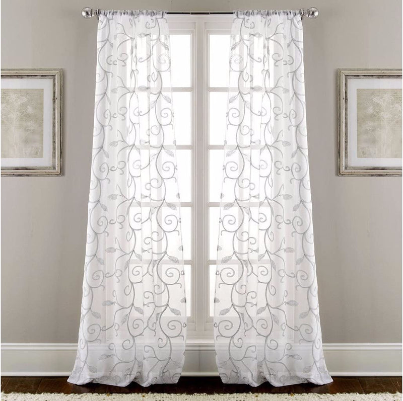 Modern Threads Leaf Swirl Embroidered Sheet Panel Curtains 2 Panels Gray Home & Garden > Decor > Window Treatments > Curtains & Drapes Modern Threads   