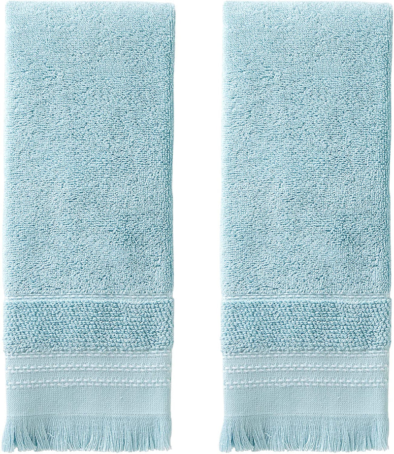 SKL Home Casual Fringe Bath Towel Set, White Home & Garden > Linens & Bedding > Towels Saturday Knight Ltd. Hand Towel Set, Aqua  