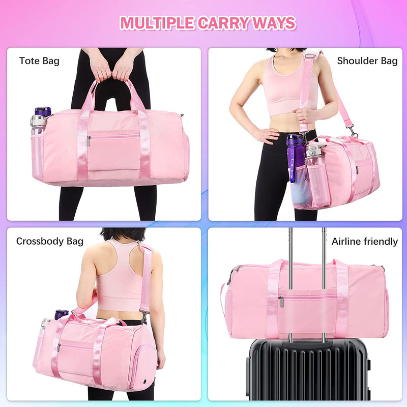 SAMIT Gym Bag, 35L Duffel Bag Large Sports Gym Bag for Women Waterproof Travel Bag Carry on Bag Overnight Weekend Bag Girls Dance Bag with Wet Pocket & Shoe Compartment(Pink)