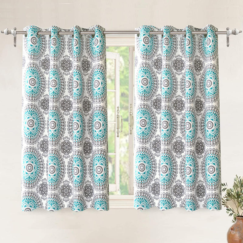 Driftaway Bella Medallion and Floral Pattern Room Darkening and Thermal Insulated Grommet Window Curtains 2 Panels Each 52 Inch by 54 Inch Aqua and Gray Home & Garden > Decor > Window Treatments > Curtains & Drapes DriftAway Aqua/Gray 52''x54'' 