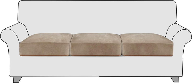 Stangh High Stretch Velvet Couch Cushion Covers - Soft Cozy Plush Velvet Fabric Non-Slip Individual Seat Cushion Covers Chair Sofa Cushion Furniture Protector with Elastic Bottom, (3 Packs, Grey) Home & Garden > Decor > Chair & Sofa Cushions StangH Taupe  