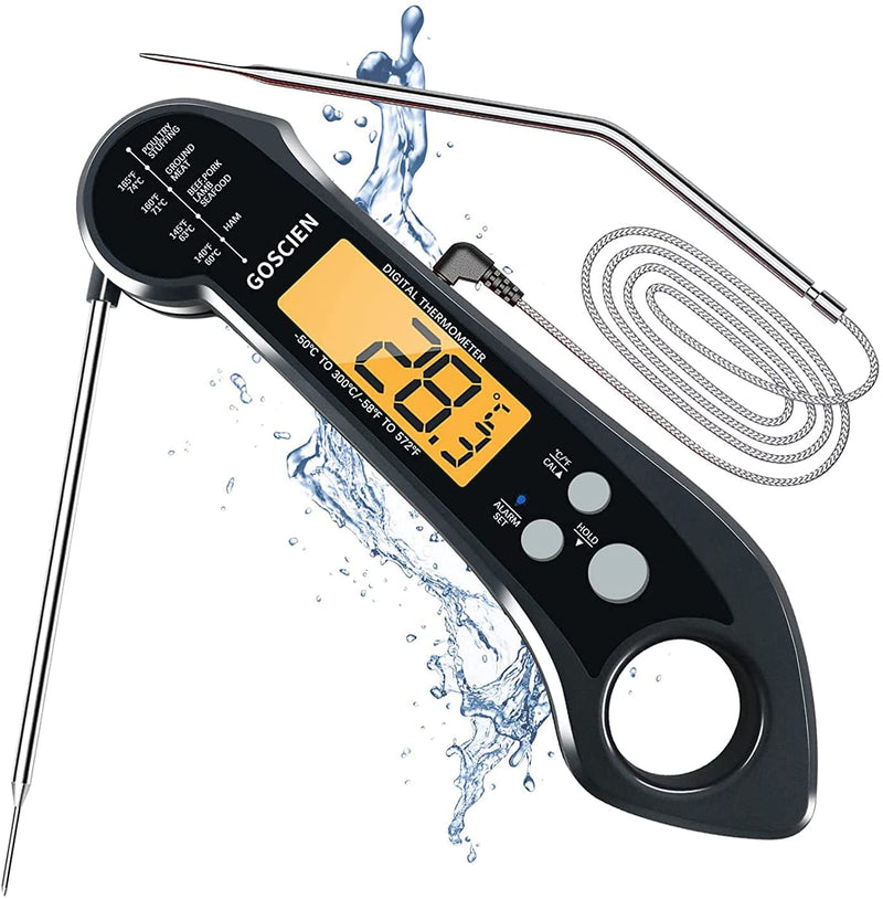 Instant Read Meat Thermometer for Cooking, Fast & Precise Waterproof Digital Food Thermometer with Magnet, Backlight, Calibration and Foldable Probe for Deep Frying, Grill, BBQ, Kitchen or Outdoor Home & Garden > Kitchen & Dining > Kitchen Tools & Utensils GOSCIEN Black  