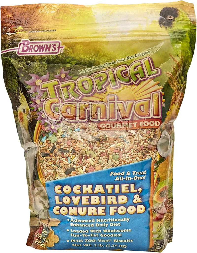 F.M. Brown'S Tropical Carnival, Gourmet Bird Food for Cockatiels, Lovebirds, and Conures, Vitamin-Nutrient Fortified Daily Diet, 3 Lb Animals & Pet Supplies > Pet Supplies > Bird Supplies > Bird Food F.M.Brown's   