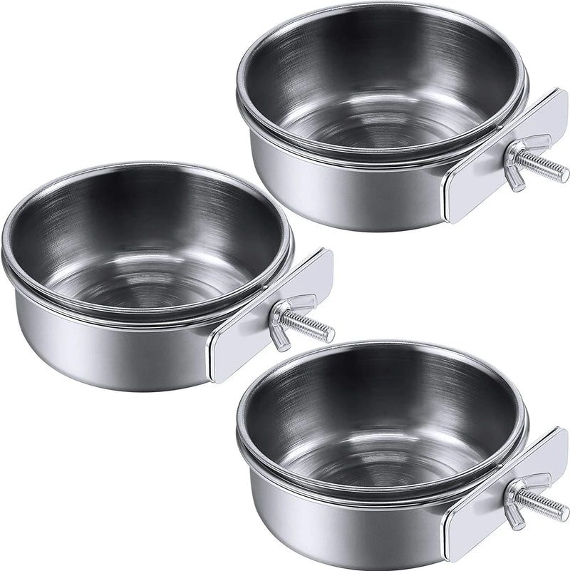 3 Pieces Bird Feeding Dish Cups Stainless Steel Parrot Feeding Cups Animal Cage Water Food Bowl Bird Cage Cups Holder with Clamp Holder for Bird Parrot Water Food Dish Feeder (S)