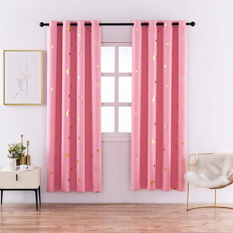 Girl Curtains for Bedroom Pink with Gold Stars Blackout Window Drapes for Nursery Heavy and Soft Energy Efficient Grommet Top 52 Inch Wide by 84 Inch Long Set of 2 Home & Garden > Decor > Window Treatments > Curtains & Drapes Gold Dandelion Blackout Gold Pink 52 in x 63 in 