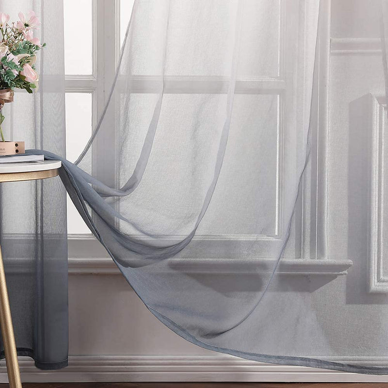 MIULEE 2 Panels Linen Sheer Curtain Voile Grommet Top Semi Translucent Gradient Curtains Window Treatment for Bedroom Living Room Ombre Grey 54X84 Inch Home & Garden > Decor > Window Treatments > Curtains & Drapes MIULEE   