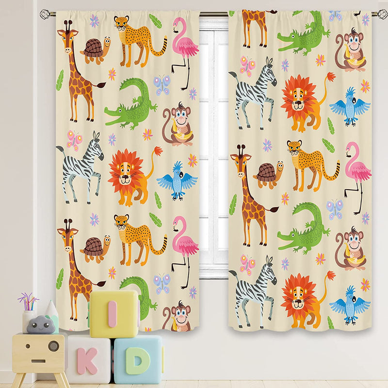 MESHELLY Baby Boy Nursery Jungle Safari Curtains 42(W) X 63(H) Inch Rod Pocket Kids Children Play Forest Lion Animal Printed Curtains for Living Room Bedroom Window Drapes Treatment Fabric 2 Panels Home & Garden > Decor > Window Treatments > Curtains & Drapes MESHELLY Animal 42(W) x 63(H) 
