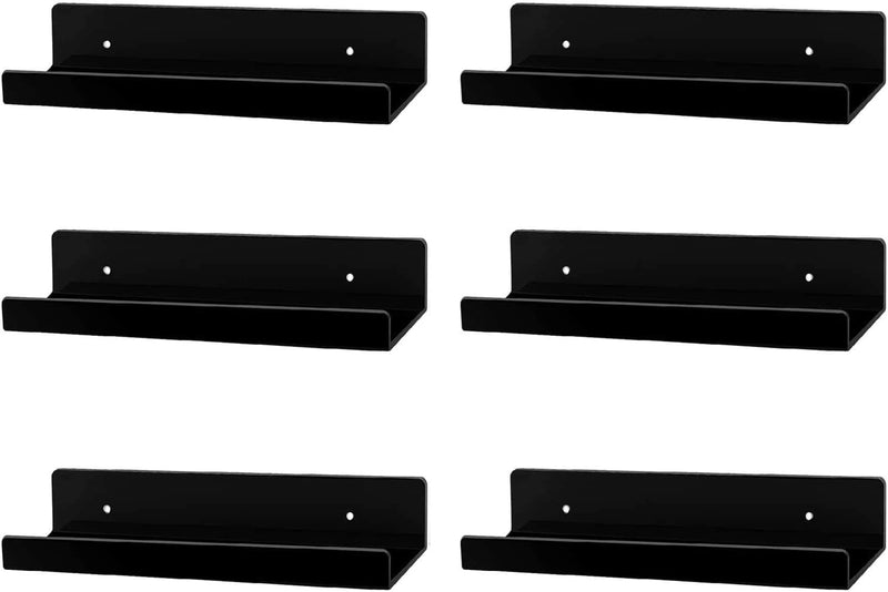 Hblife 15 Inches Black Acrylic Floating Wall Ledge Shelf, Wall Mounted Nursery Kids Bookshelf, Invisible Spice Rack, Clear 5MM Thick Bathroom Storage Shelves Display Organizer, Set of 2 Furniture > Shelving > Wall Shelves & Ledges HBlife Black 15 inch 6Pack 