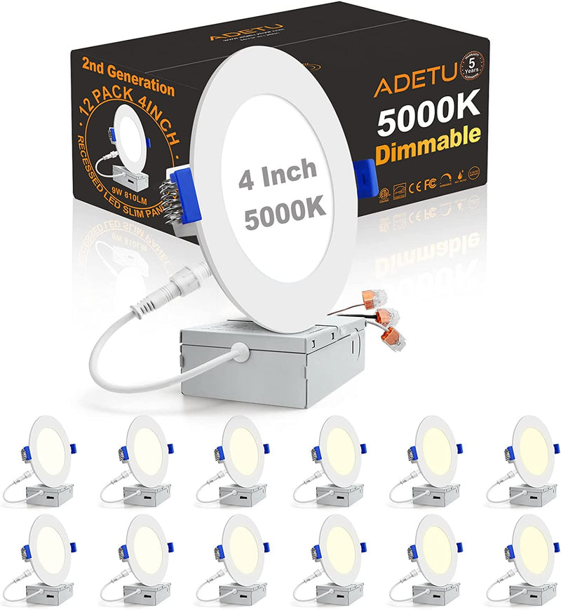 Adetu 12 Pack 6 Inch Ultra-Thin LED Recessed Ceiling Light with Junction Box, 5000K Daylight, 12W110W Eqv, Dimmable Can-Killer Downlight, 1080LM High Brightness - ETL and Energy Star Certified Home & Garden > Lighting > Flood & Spot Lights Adetu 12 Pack 5000K 4IN 