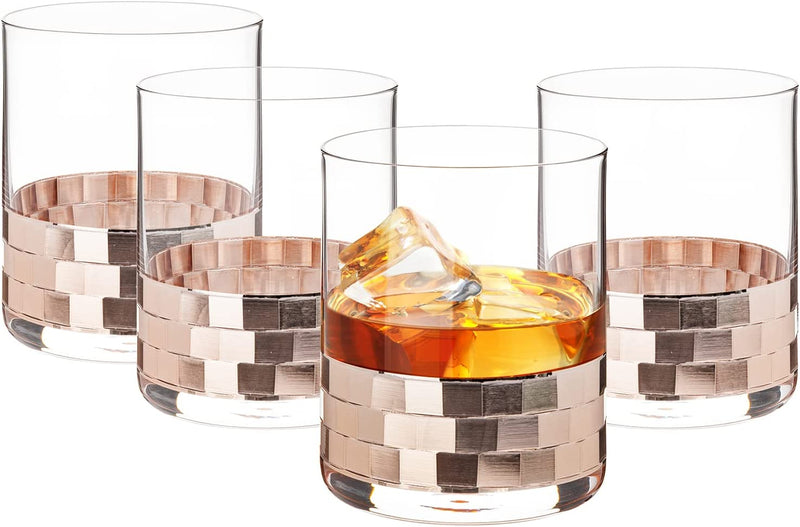 Mygift Whiskey Glasses Set of 4, Cocktail Mixed Drink Beverage Tumbler Drinkware with Copper Plating Bottom Rim Home & Garden > Kitchen & Dining > Barware MyGift   
