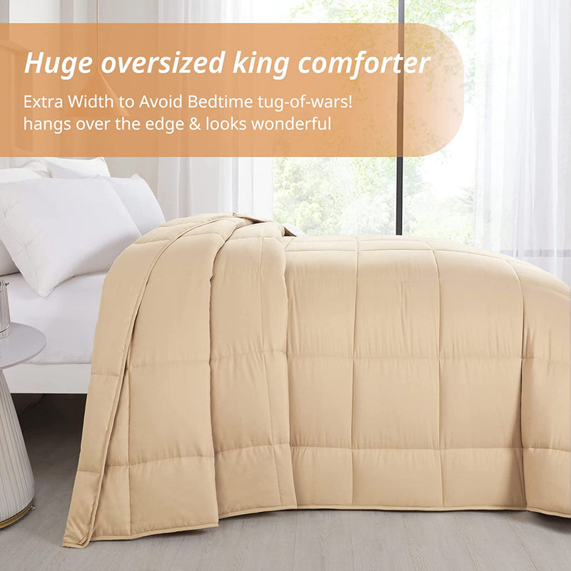 HOMBYS Oversized King Comforter 120X120 Lightweight down Alternative Comforter for All Season, Beige Quilted Duvet Insert with 8 Corner Tabs Microfiber Comforter