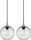 ARIAMOTION Plug in Pendant Lights with Cord Blue Glass Hanging Lighting 15 Ft Hemp Rope Seeded Bubble Globe 7.4" Diam 2-Pack Home & Garden > Lighting > Lighting Fixtures ARIAMOTION 9" Clear-2 Pack 9" Diam 