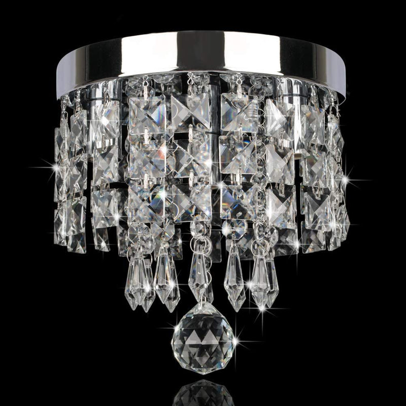 Modern Luxury Crystal Chandelier, Contemporary Raindrop Crystal Ball Square Chandelier Lighting Pendant Ceiling Lamp Flush Mount Ceiling Light Fixture Chandelier for Dining Room Bedroom of CRYSTOP Home & Garden > Lighting > Lighting Fixtures > Chandeliers CRYSTOP Diameter 8'' x H7.3''  