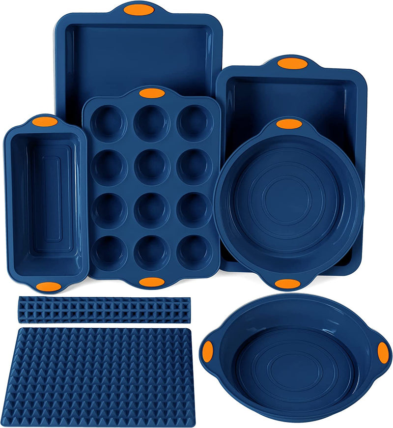 To Encounter 31 Pieces Silicone Baking Pans Set, Nonstick Bakeware Sets, BPA Free Silicone Molds with Metal Reinforced Frame More Strength, Light Grey Home & Garden > Kitchen & Dining > Cookware & Bakeware To encounter Navy Blue 8 Pieces 
