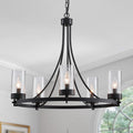 WUZUPS 5-Light Wagon Wheel Chandelier Rustic Farmhouse Industrial round Pendant Light Fixture with Clear Seeded Glass Shades for Dining Room Kitchen Island, H 20.5" X W 26.2", E12 Base, Black Home & Garden > Lighting > Lighting Fixtures > Chandeliers WUZUPS Black  