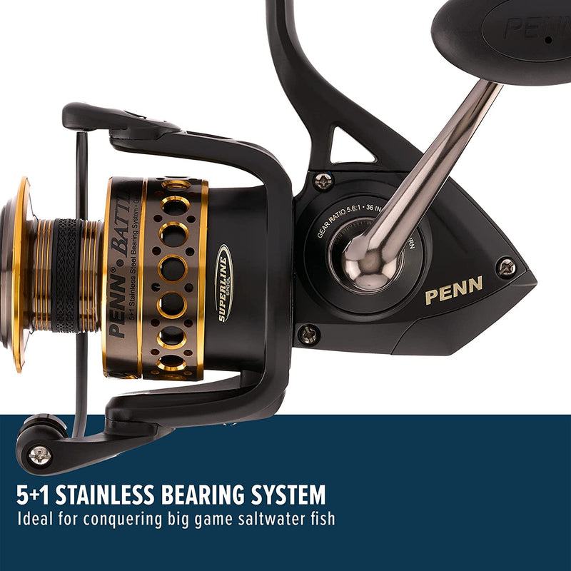 PENN Battle Spinning Reel Kit, Size 5000, Includes Reel Cover and Spare Anodized Aluminum Spool, Right/Left Handle Position, HT-100 Front Drag System Sporting Goods > Outdoor Recreation > Fishing > Fishing Reels Pure Fishing   