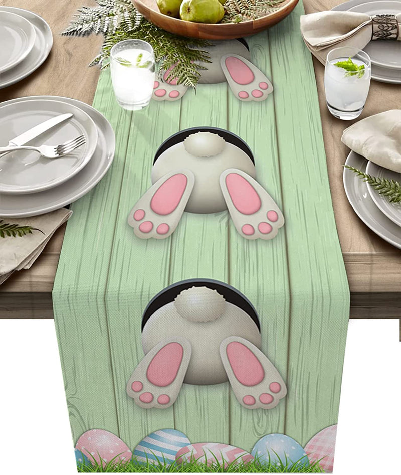 Easter Cotton Linen Table Runner Dresser Scarves,Bunny Tail Easter Eggs Rabbit Spring Flowers Table Runners for Dinning Table,Farmhouse Kitchen Decor,Holiday Parties Dinner Decoration-13X70 Inch Home & Garden > Decor > Seasonal & Holiday Decorations Artwork Store Easterase0858 13x70inch 