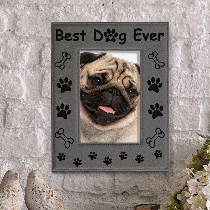 KATE POSH - Best Dog Ever Engraved Leather Picture Frame - Dog Lover Gifts, Dog Memorial Gifts, Birthday Gifts, Dog Paws and Bones Decor, Pet Memorial Gifts (4X6-Vertical) Home & Garden > Decor > Picture Frames KATE POSH   
