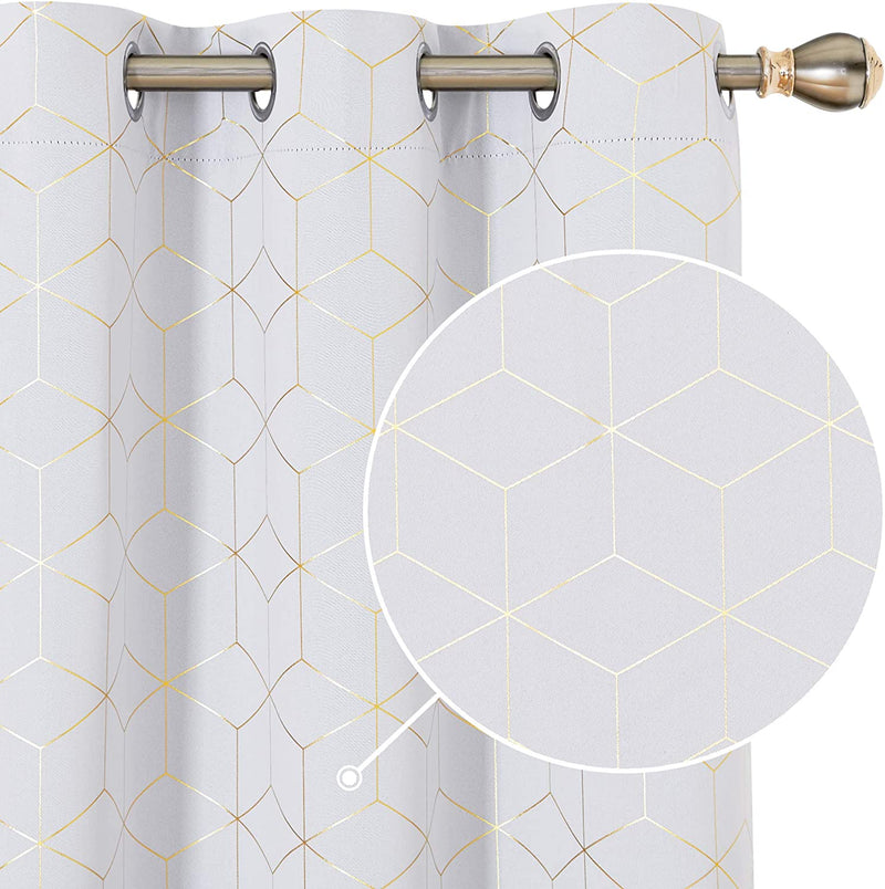 Deconovo Blackout Curtains Gold Diamond Foil Print Black, 52W X 84L Inch, Thermal Insulated Room Darkening Sun Blocking Grommet Curtain Panels for Living Room Set of 2 Home & Garden > Decor > Window Treatments > Curtains & Drapes Deconovo Greyish Star White 42W x 72L Inch 