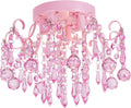 Q&S Small Crystal Chandelier Flush Mount Ceiling Light 3 Lights Modern Chrome Iron Raindrop Crystal Ceiling Fixture for Bedroom Hallway Closet Entryway Stairs Home & Garden > Lighting > Lighting Fixtures > Chandeliers Q&S Pink  
